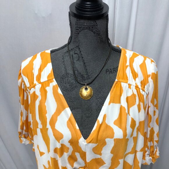 Ava and Viv Top Womens Size 1X Orange White Elastic Waist Short Sleeves Stretchy - Picture 2 of 8